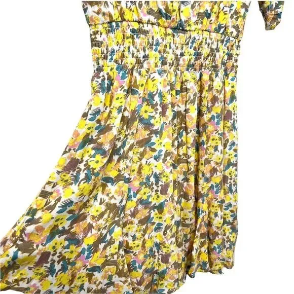 FREE PEOPLE NWT Forget Me Not V Neck Floral Lined Ruched Sleeve Mini Dress 0 - Picture 11 of 12